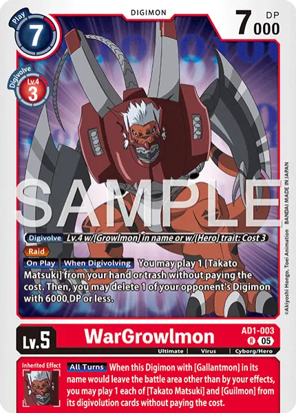 Digimon TCG Card 'AD1-003' 'WarGrowlmon'
