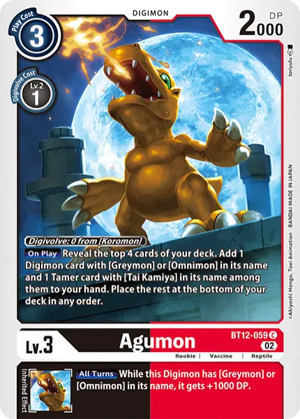 Digimon TCG Card 'BT12-059' 'Agumon'