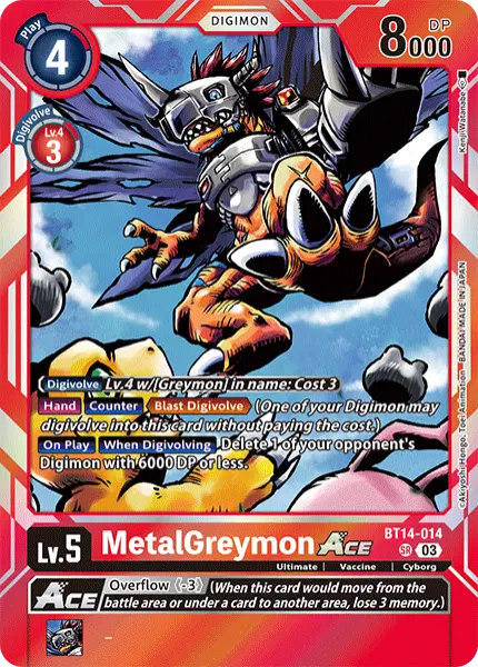 Deck BT14 MetalGreymon Ace Bandai with preview of card BT14-014