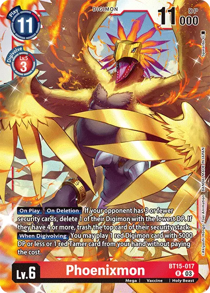 Deck BT15 Phoenixmon Bandai with preview of card BT15-017