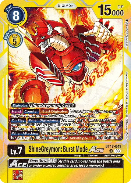 Digimon TCG Card 'BT17-041' 'ShineGreymon: Burst Mode'