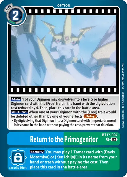 Digimon TCG Card 'BT17-097' 'Return to the Primogenitor'