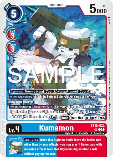 Digimon TCG Card BT18-022 Kumamon