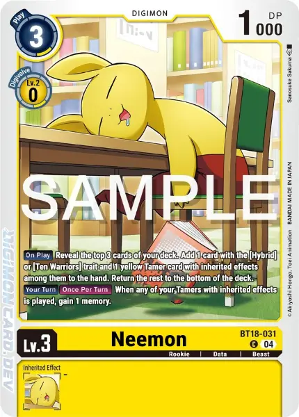 Digimon TCG Card BT18-031 Neemon