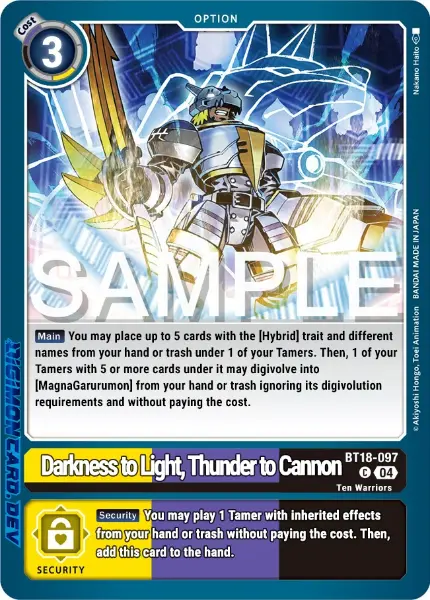 Digimon TCG Card 'BT18-097' 'Darkness to Light, Thunder to Cannon'