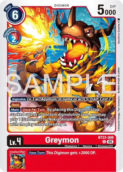 Digimon TCG Card 'BT23-008' 'Greymon'