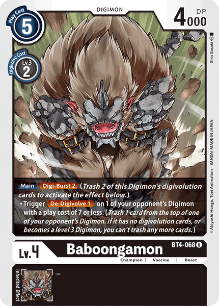 Digimon TCG Card BT4-068 Baboongamon